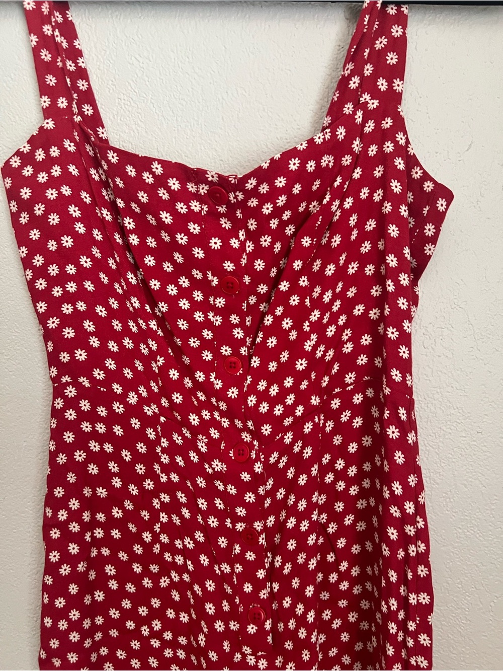 Reformation Red Daisy Button-Front Jumpsuit